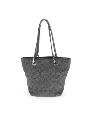 Gucci GG Canvas Leather Tote Shoulder Hand Black